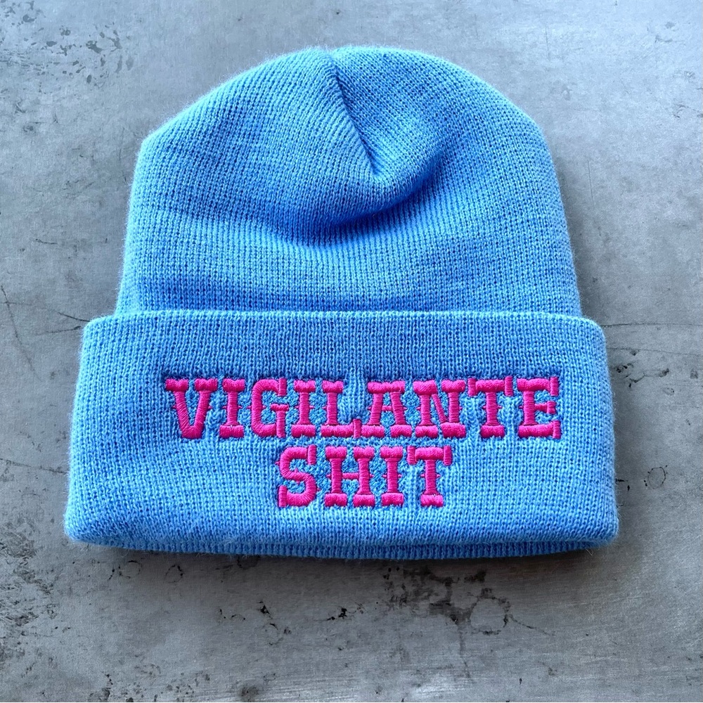 Vigilante Shit beanie made in America usa Swift inspired